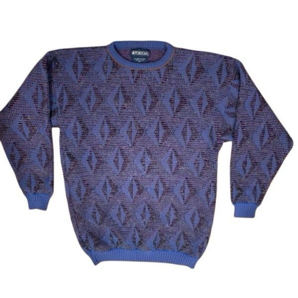 Vtg 90's Puritan Mens Crewneck Sweater Mens XXL 2D Blue Purple Geometric Acrylic